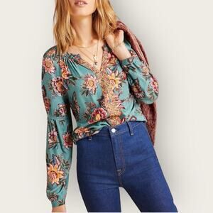 Farm Rio x Anthropologie | Palola Floral Peasant Blouse | Multi Green | Medium